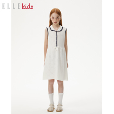 платье ellekids童装 天丝晴棉蝴蝶结钩针背心裙女童夏季新款针织连衣裙