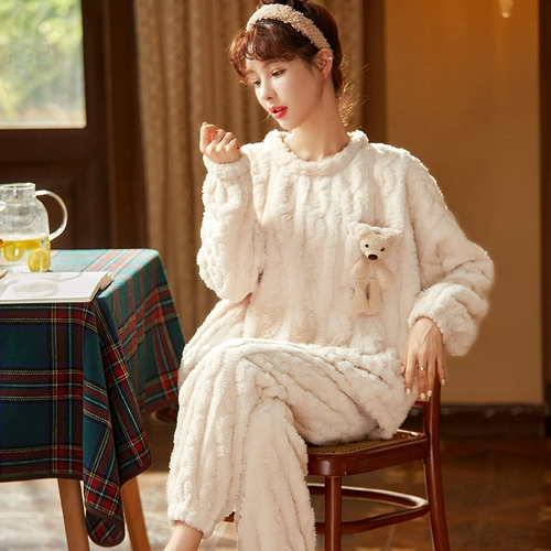 Демисезонная брендовая фланелевая пижама, коралловый бархатный комплект, с медвежатами, 2021 года, популярно в интернете