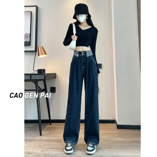 Джинсовые весенние осенние ретро штаны, высокая талия, свободный прямой крой
