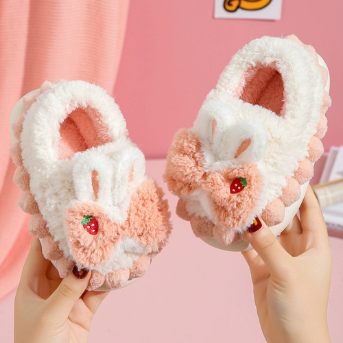 Зимние нескользящие детские тапочки с бабочкой для принцессы, туфли для раннего возраста