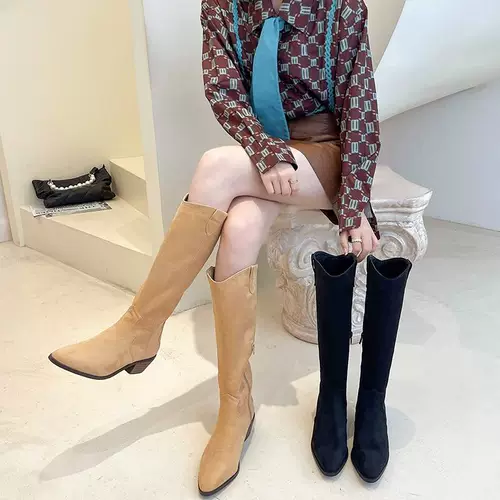 Высокие сапоги с заостренным носом для отдыха, коллекция 2022, осенние, тренд сезона