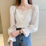 Модная трендовая рубашка, городской стиль, коллекция 2022, в западном стиле, квадратный вырез, рукава фонарики