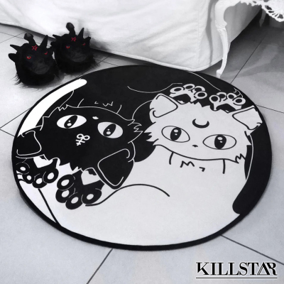 taobao agent Jill British Killstar cute YIN YANG Yin Yang Tai Chi black and white cat round plush non-slip floor mat