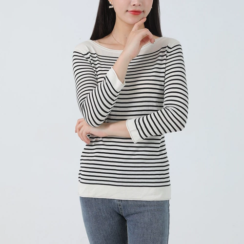 Шелковый хлопковый легкий и тонкий трикотажный лонгслив, футболка, облегающий крой