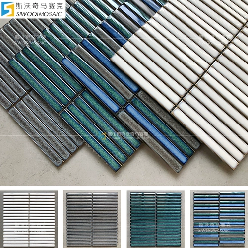 Зеленая длинная полоса мозаика белая ванная комната для ванной комнаты настенная плитка ресторан