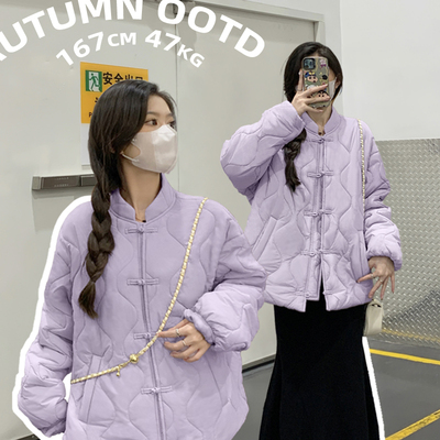 onemore中式棉服女加绒轻薄棉衣