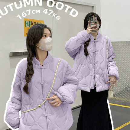 one more新中式国风棉服女装2025新款冬季立领复古盘扣改良棉袄S