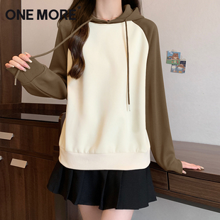 onemore复古卫衣撞色连帽上衣