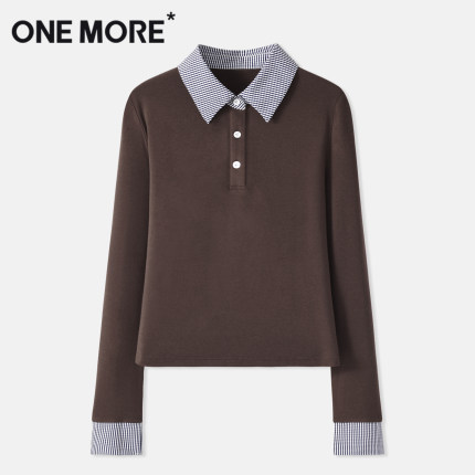 one morepolo领长袖t恤女秋季2025新款假两件高级感chic别致上衣Y