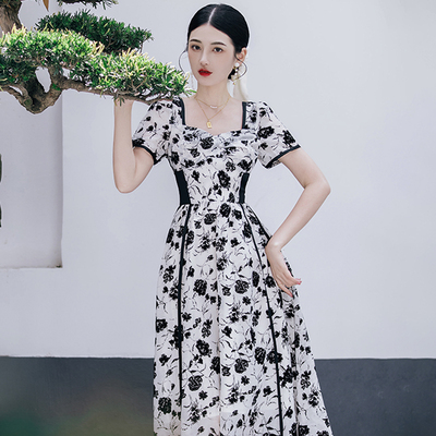 taobao agent Skirt, brace, dress, flowered, puff sleeves