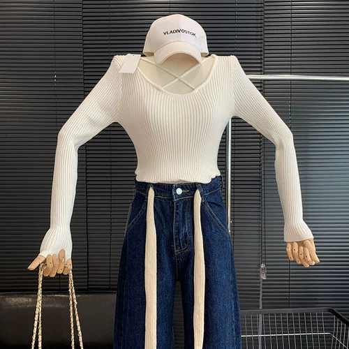 Трикотажный свитер, цветной тонкий дизайнерский лонгслив, тренд сезона