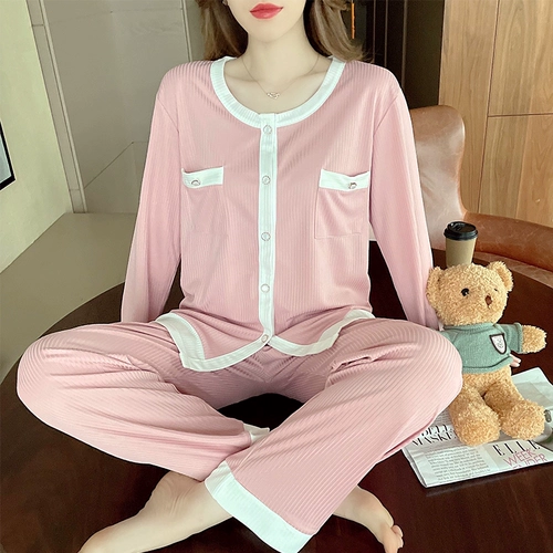Пижама, хлопковый милый лонгслив, кардиган для отдыха, осенний комплект, 2021 года, осенняя