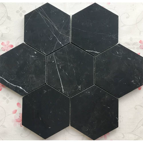 Черная гексагональная каменная мозаичная наклейка на стенах мрамор Гуанси Черный шестиугольный керамический плитка плитка плитка для ванной комнаты гостиная
