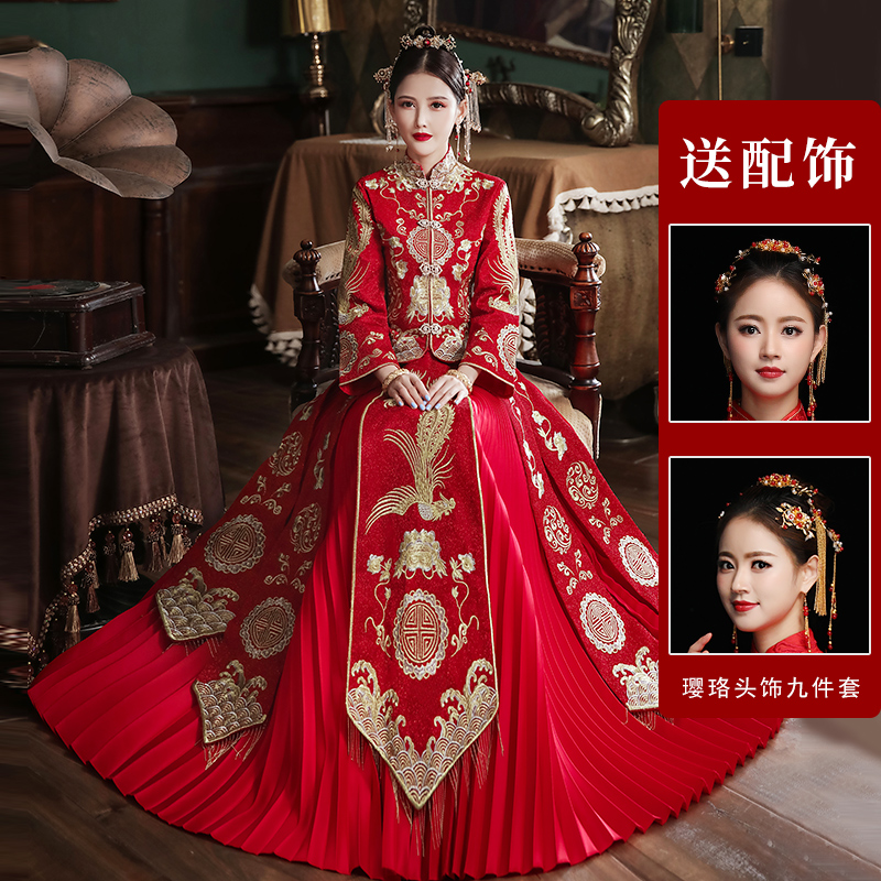 xiuhe clothing 2020 new bride dragon and phoenix gown wedding toast clothing chinese dress pregnant women show kimono women embroidered clothing