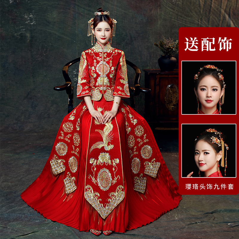 xiuhe clothing 2020 new bride dragon and phoenix gown wedding toast clothing chinese dress pregnant women show kimono women embroidered clothing