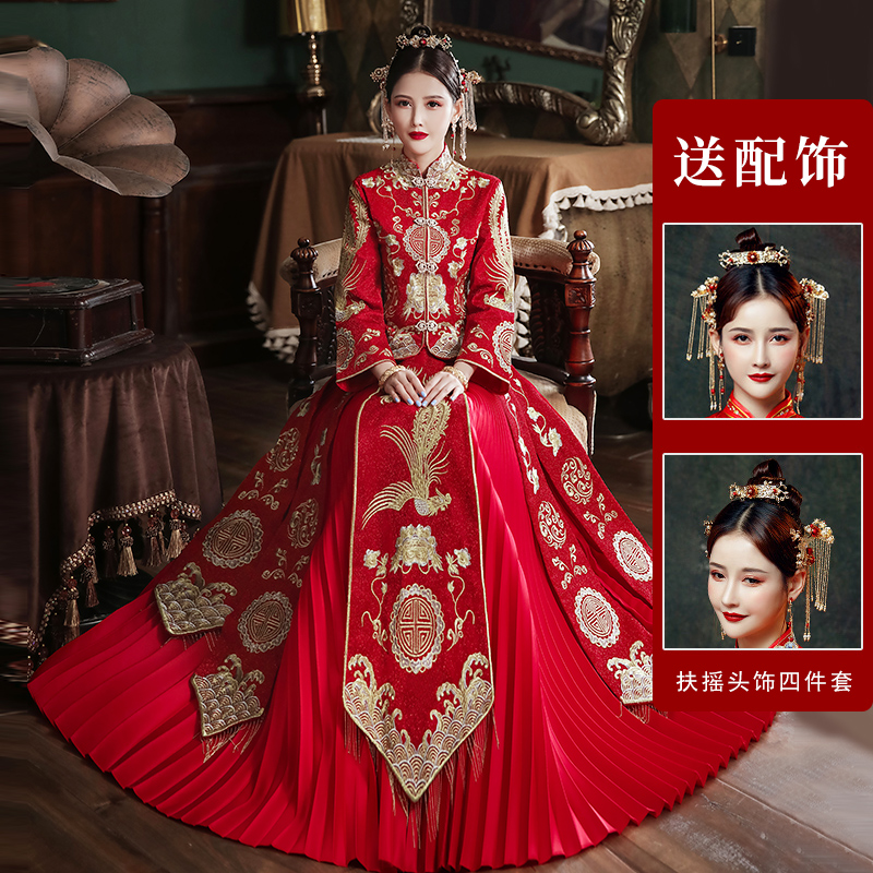 xiuhe clothing 2020 new bride dragon and phoenix gown wedding toast clothing chinese dress pregnant women show kimono women embroidered clothing