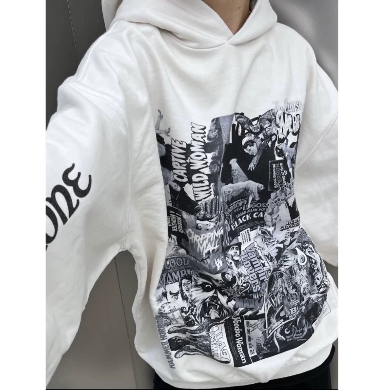 [We11Done дизайнерский бренд] HUG AW22 новый рисунок принтованный худи с капюшоном и длинными рукавами