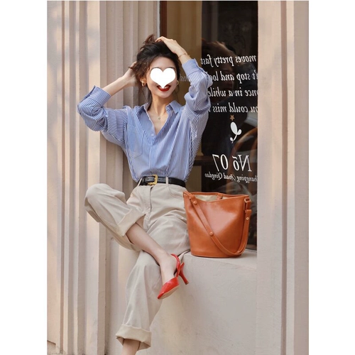 Синяя весенняя сексуальная рубашка, французский стиль