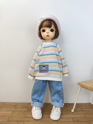 taobao agent Spot brand new bjd6-point doll clothes big fish body doll clothes loose color striped tops