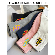 Носки спортивные 【满五双包邮】韩国进口女袜束腰袜口学生袜la中筒运动袜