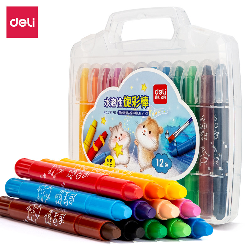 Deli Stationery 48-color washable rotating oil pastel rotating color stick crayons safe student children's painting water-soluble large-capacity graffiti coloring pen dazzling rotating oil pastel
