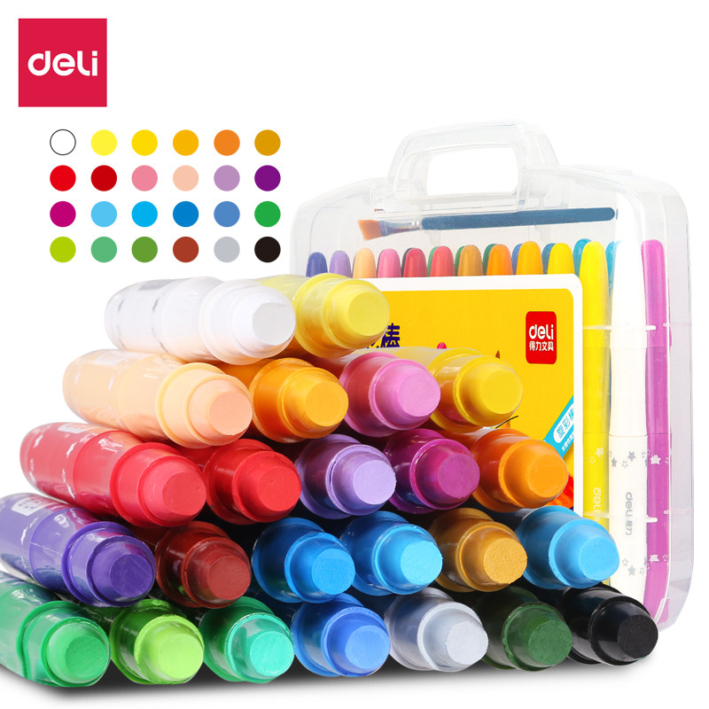 Deli Stationery 48-color washable rotating oil pastel rotating color stick crayons safe student children's painting water-soluble large-capacity graffiti coloring pen dazzling rotating oil pastel