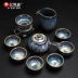 Bộ ấm trà Kung Fu hộ gia đình Yikaixin với bộ bạc, hoàn thành chuyển đổi lò tách trà, xây dựng tách trà, ấm trà gốm, Tianmu - Trà sứ