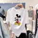 Mickey T-shirt nữ ngắn tay thủy triều lưới màu đỏ Dongdaemun mới Hàn Quốc cá tính hàng đầu Sinh viên phong cách phương Tây Quần áo nữ phong cách Hồng Kông - Áo phông