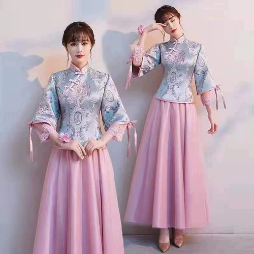 Платье подружки невесты, осенний традиционный свадебный наряд Сюхэ, китайский стиль, коллекция 2022, по фигуре, для подружки невесты