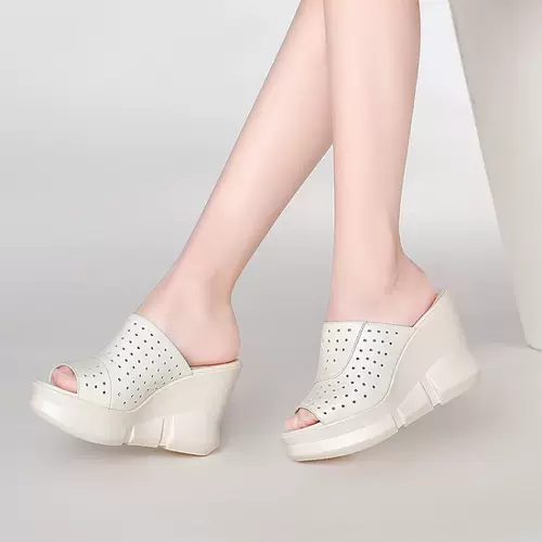 Кожаные модные летние мюли на каблуке на танкетке на платформе, из натуральной кожи, в корейском стиле, коллекция весна 2021 года