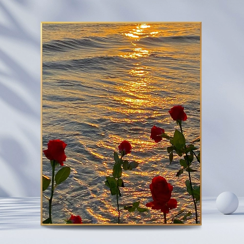 Морские сырые цветы | Цифровая масляная картина DIY Цвета ручной работы, пляж Sea Rose, закат, закат, красивая масляная цветная живопись