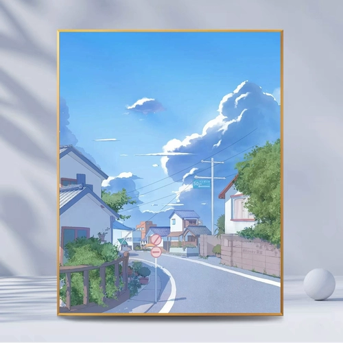 Цифровая картина маслом DIY РУКА -Цветное наполнение для простых голубого неба и белого облачного ландшафта декомпрессионная картинка.
