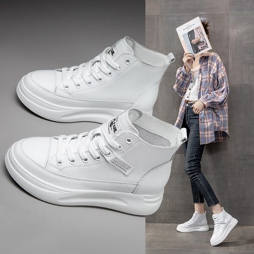 真皮小白鞋女高帮2026春秋新款百搭运动中帮厚底内增高爆款ins潮