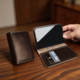 Calfskin Leather Contrast Stitching Minimalist Flip Foldable Genuine leather iPhone Case for iPhone Duo Fold