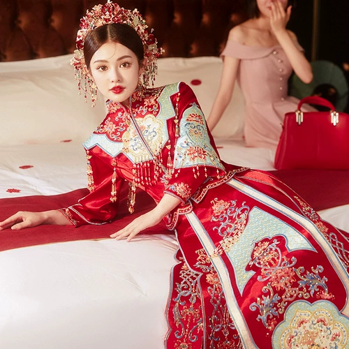 Традиционный свадебный наряд Сюхэ, красное расширенное свадебное платье, коллекция 2023, по фигуре