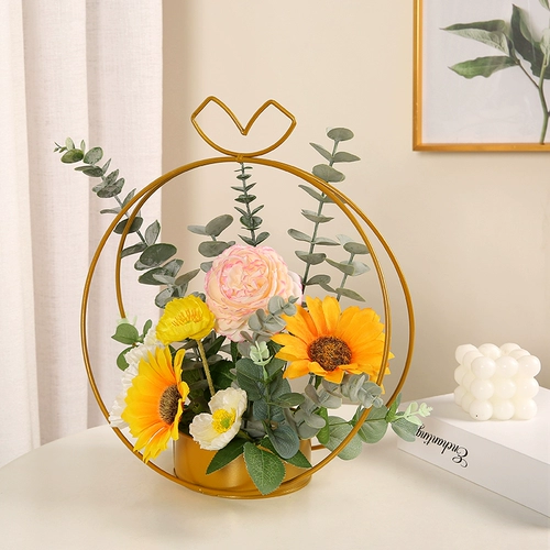Железная ручная корзина для цветов в скандинавском стиле, 2023, новые высококачественные искусственные цветы, искусственные цветочные украшения, украшение стола для гостиной, цветочная композиция