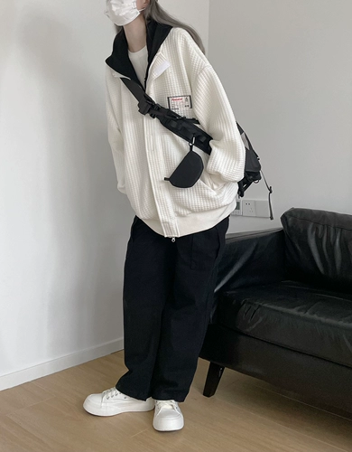 Pinksavior Double -Collar Stitching и декоративная черно -белая контрастная бисквита сетка осень и зима с повседневной курткой