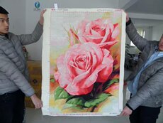 Готовая вышивка крестом 手工十字绣成品 粉红玫瑰 大牡丹花