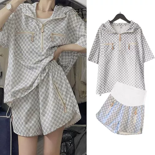 Летний спортивный костюм для беременных, шорты с поддержкой живота, штаны, комплект, в корейском стиле, в западном стиле, короткий рукав