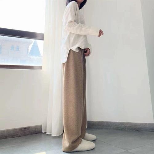 Трикотажные шерстяные демисезонные штаны для беременных с поддержкой живота, по фигуре, свободный прямой крой