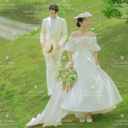 Тематическая одежда для фотостудии, туристическая фотография, романтическая фотография, перламутровая фотография в стиле масляной живописи, атласное кружевное свадебное платье в стиле ретро.