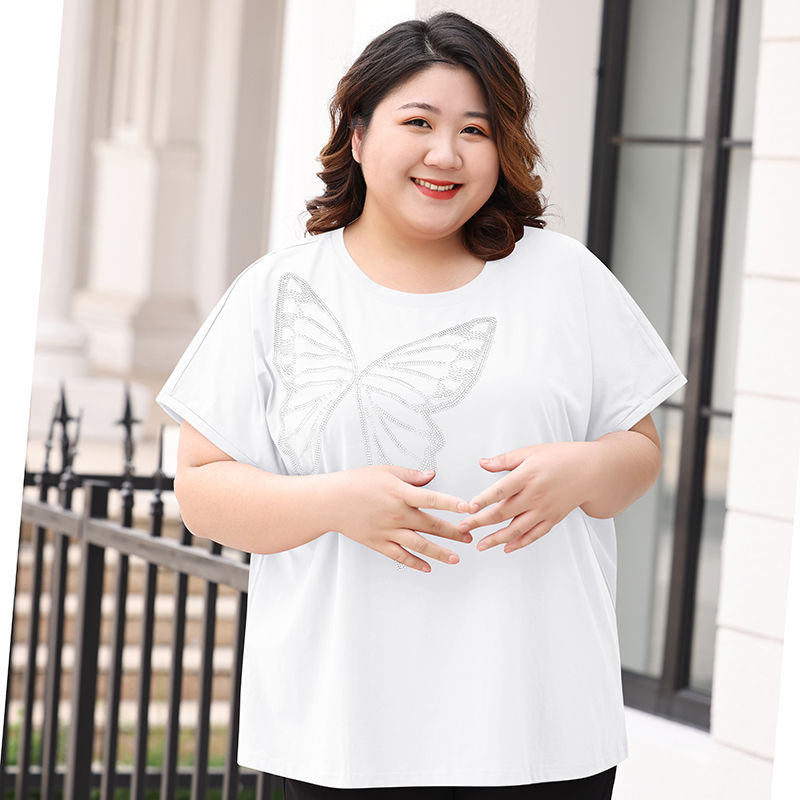 300斤大码女装胖mm夏季短袖t恤中年妈妈遮肚藏肉上衣宽松显瘦夏装