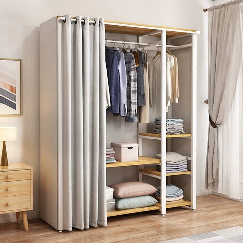 Гардероб современная простая дверь занавеса домашняя одежда вешалка спальня спальня экономическая сплошная домика с твердым древесиной маленькая квартира Большой гардероб