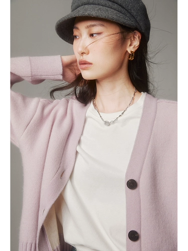 Fengjia Zhaizhong старый роскошный итальянский кашемировый кардиган CARIAGGI туман молочно-фиолетовый теплый утолщенный вязаный кардиган MZ1731