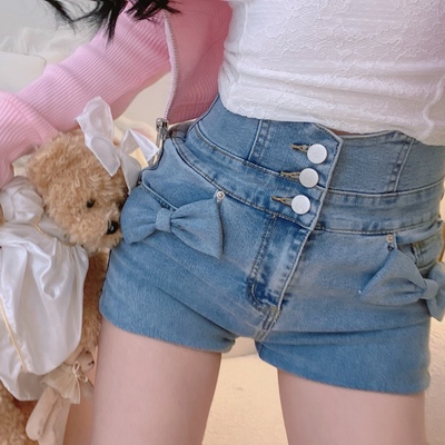 taobao agent With the good summer beeper shorts, bowls, bowls, high waist single buckle, abdominal heat pants sweet and cute spring and summer