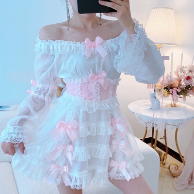 taobao agent With summer three -color loli Japanese sweet and cute lace cake dress long sleeves short sleeves, gentle, original female skirt