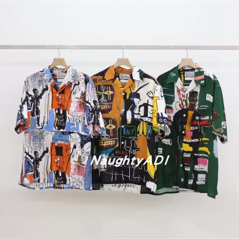 21SS WACKO MARIA JEAN-MICHEL BASQUIAT 巴斯奎特涂鸦短袖衬衫-Taobao