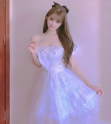 taobao agent Dress, puff sleeves, open shoulders, Lolita style