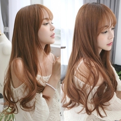 taobao agent Mengxiang wig girl daily air bangs long curly hair lolita wig brown realistic matte matte wig big waves