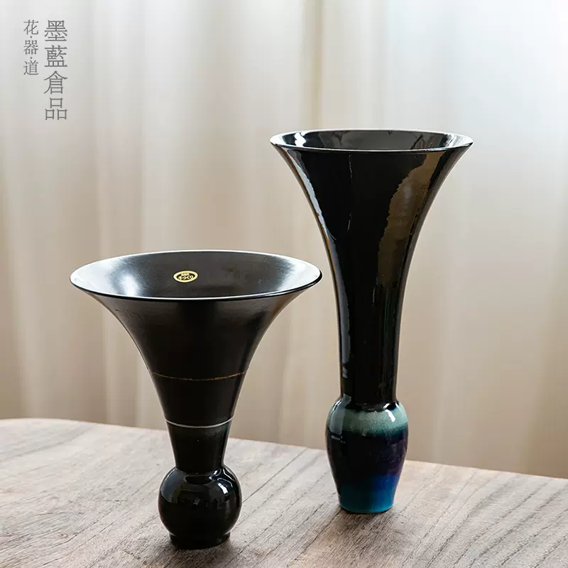 日本进口信乐烧池坊花器日式花道玄关客厅桌面插花器皿生花立花-Taobao